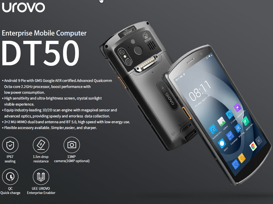 TERMIN. UROVO DT50S ,HS7,5,7",A13,(AER),4/64GB,WIF